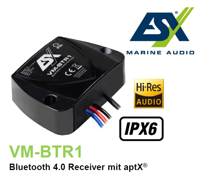 ESX VM-BTR1 Bluetooth 4.0 Receiver Empfänger mit aptX Geeignet für Marine, Car Audio, Boote, ATV, Motorrad, Outdoor   