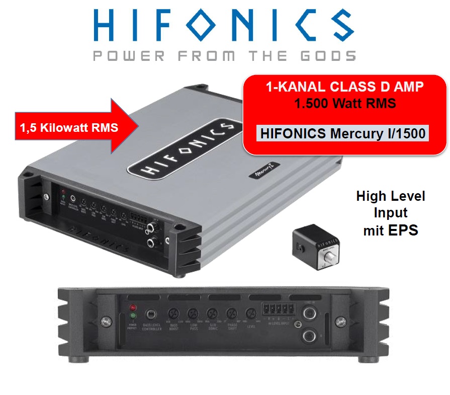Hifonics MERCURY 1/1500 EVO Class D Digital 1-Kanal Mono Compact Verstärker 1500 Watt RMS