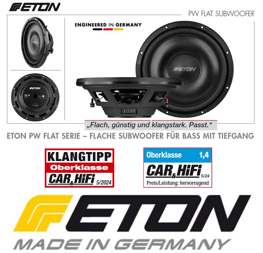 ETON PW12FLAT 30 cm Flachsubwoofer Chassis 2 x 2 Ohm, 12 Zoll Subwoofer 700 Watt