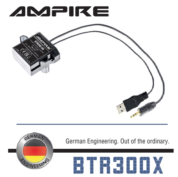 AMPIRE BTR300-HD Bluetooth Audio Empfänger mit 3.5mm Klinkenstecker, USB-A für Fahrzeuge und Boote, spritzwassergeschützt