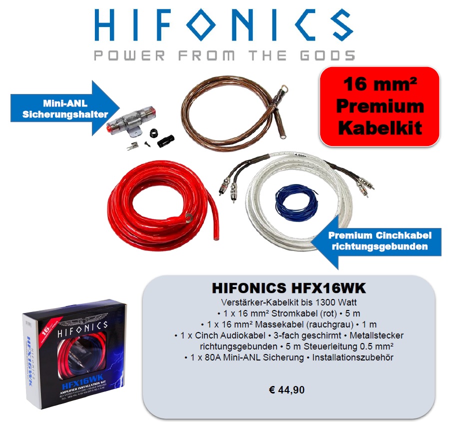 Hifonics HFX16WK Endstufen Kabelset Verstärker Anschluss Set 16 mm²