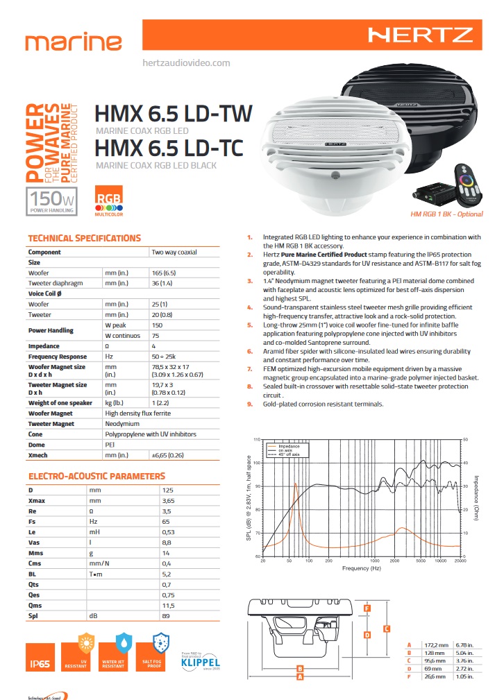 Hertz HMX 6.5 S-LD-G Marine Outdoor Koax Lautsprecher 16,5 cm (6.5") 1 Paar