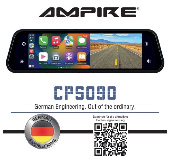 Ampire CPS091 Smartphone-Spiegelmonitor 22.9cm (9") mit AHD Dashcam & RFK-Eingang